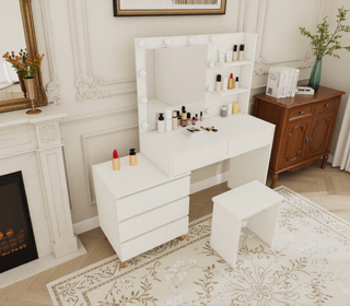 Sunvega Vanity Table with Adjustable Mirror Spacious Drawer and Matching Stool