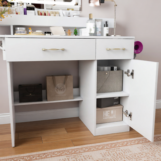 Sunvega 7-Drawer Vanity Desk with LED Mirror Jewelry Storage and PU Stool