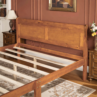 Sunvega Full Size Wood Platform Bed with Headboard and Classic Solid Wood Slat Support