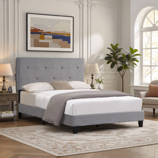 Sunvega Modern Upholstered King Size Platform Bed Frame with Button Tufted Headboard