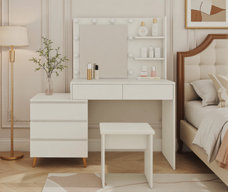 Sunvega Vanity Table with Adjustable Mirror Spacious Drawer and Matching Stool