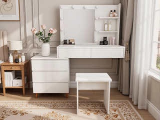 Sunvega Vanity Table with Adjustable Mirror Spacious Drawer and Matching Stool
