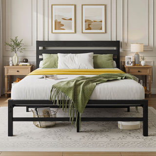 Sunvega Queen Size Platform Bed Frame with Wooden Headboard and Under Bed Storage