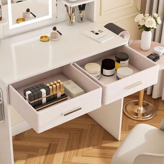 Sunvega 7-Drawer Vanity Desk with LED Mirror Jewelry Storage and PU Stool