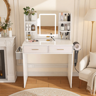 Sunvega 7-Drawer Vanity Desk with LED Mirror Jewelry Storage and PU Stool