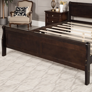 Sunvega Full Size Wood Platform Bed with Headboard and Classic Solid Wood Slat Support