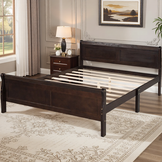 Sunvega Full Size Wood Platform Bed with Headboard and Classic Solid Wood Slat Support