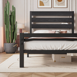 Sunvega Queen Size Platform Bed Frame with Wooden Headboard and Under Bed Storage
