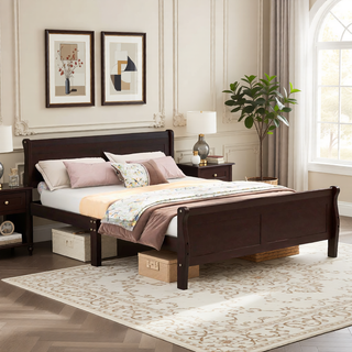 Sunvega Full Size Wood Platform Bed with Headboard and Classic Solid Wood Slat Support