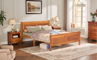 Sunvega Full Size Wood Platform Bed with Headboard and Classic Solid Wood Slat Support