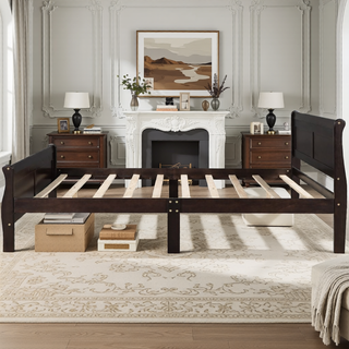 Sunvega Full Size Wood Platform Bed with Headboard and Classic Solid Wood Slat Support