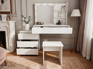 Sunvega Vanity Table with Adjustable Mirror Spacious Drawer and Matching Stool