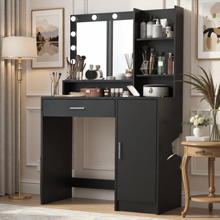 Sunvega Makeup Vanity Desk with Mirror Light and Large Drawer Three Level Storage