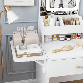 Sunvega 7-Drawer Vanity Desk with LED Mirror Jewelry Storage and PU Stool