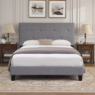 Sunvega Modern Upholstered King Size Platform Bed Frame with Button Tufted Headboard
