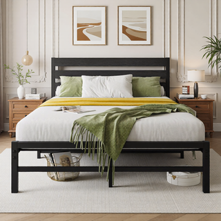 Sunvega Queen Size Platform Bed Frame with Wooden Headboard and Under Bed Storage