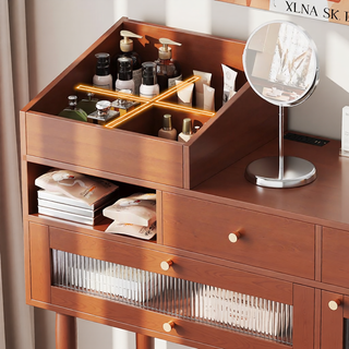 Sunvega Modern Makeup Vanity Desk with Drawers, Cabinet, Charging Port, and Stool