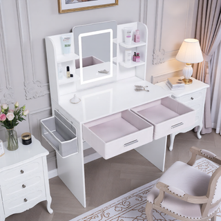 Sunvega 7-Drawer Vanity Desk with LED Mirror Jewelry Storage and PU Stool
