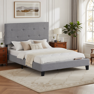 Sunvega Modern Upholstered King Size Platform Bed Frame with Button Tufted Headboard