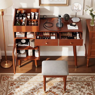Sunvega Modern Makeup Vanity Desk with Drawers, Cabinet, Charging Port, and Stool