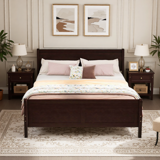 Sunvega Full Size Wood Platform Bed with Headboard and Classic Solid Wood Slat Support