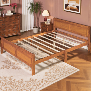 Sunvega Full Size Wood Platform Bed with Headboard and Classic Solid Wood Slat Support
