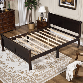 Sunvega Full Size Wood Platform Bed with Headboard and Classic Solid Wood Slat Support