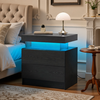 Sunvega Modern LED Nightstand with 2 Drawers Adjustable Lights for Bedroom Living Room