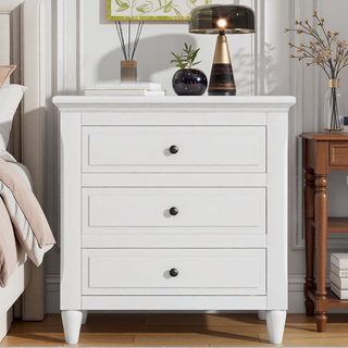 Sunvega Pine Wood Nightstand with 3 Spacious Drawers and Smooth Gliding Rails