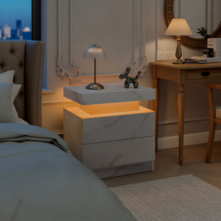 Sunvega Modern LED Nightstand with 2 Drawers Adjustable Lights for Bedroom Living Room