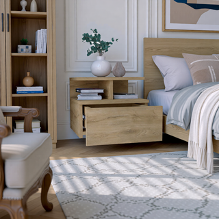 Sunvega Wall Mounted Floating Nightstand with Single Drawer and Two-Tier Shelf