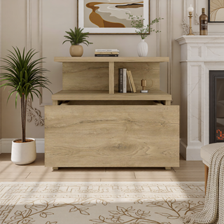 Sunvega Wall Mounted Floating Nightstand with Single Drawer and Two-Tier Shelf