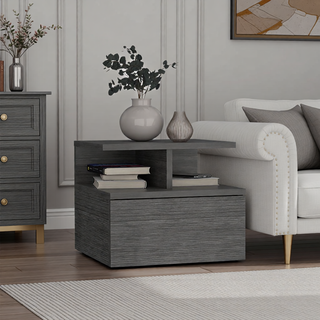 Sunvega Wall Mounted Floating Nightstand with Single Drawer and Two-Tier Shelf
