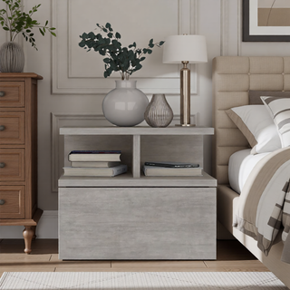 Sunvega Wall Mounted Floating Nightstand with Single Drawer and Two-Tier Shelf