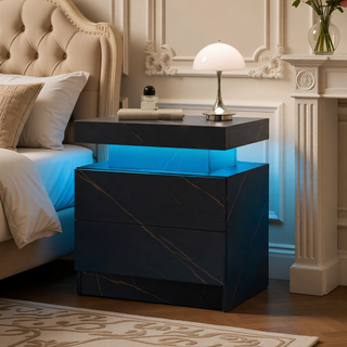 Sunvega Modern LED Nightstand with 2 Drawers Adjustable Lights for Bedroom Living Room