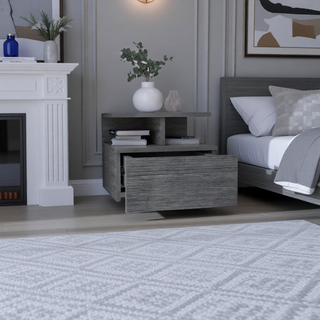 Sunvega Wall Mounted Floating Nightstand with Single Drawer and Two-Tier Shelf