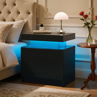 Sunvega Modern LED Nightstand with 2 Drawers Adjustable Lights for Bedroom Living Room