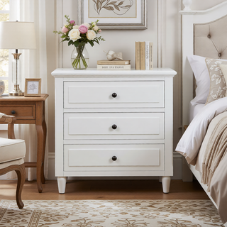 Sunvega Pine Wood Nightstand with 3 Spacious Drawers and Smooth Gliding Rails