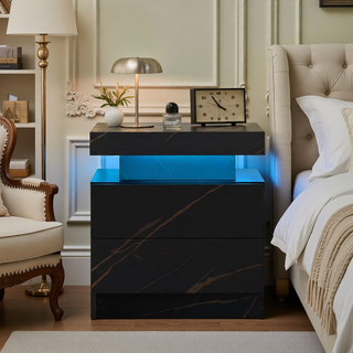 Sunvega Modern LED Nightstand with 2 Drawers Adjustable Lights for Bedroom Living Room