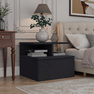 Sunvega Wall Mounted Floating Nightstand with Single Drawer and Two-Tier Shelf