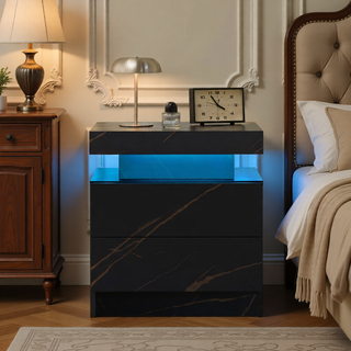 Sunvega Modern LED Nightstand with 2 Drawers Adjustable Lights for Bedroom Living Room