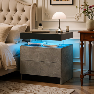Sunvega Modern LED Nightstand with 2 Drawers Adjustable Lights for Bedroom Living Room