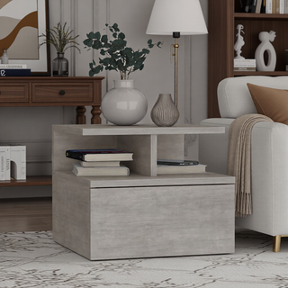 Sunvega Wall Mounted Floating Nightstand with Single Drawer and Two-Tier Shelf