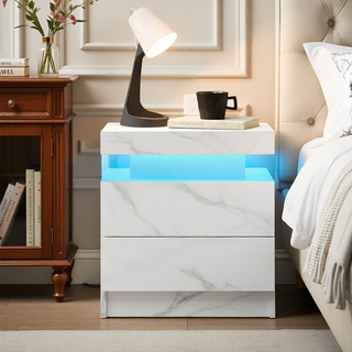 Sunvega Modern LED Nightstand with 2 Drawers Adjustable Lights for Bedroom Living Room