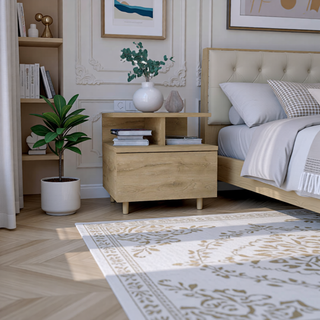 Sunvega Wall Mounted Floating Nightstand with Single Drawer and Two-Tier Shelf