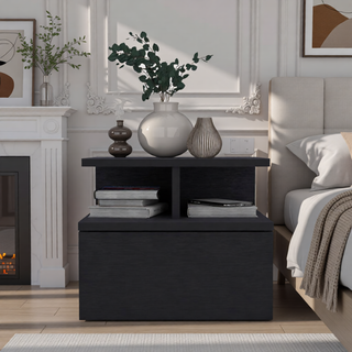 Sunvega Wall Mounted Floating Nightstand with Single Drawer and Two-Tier Shelf