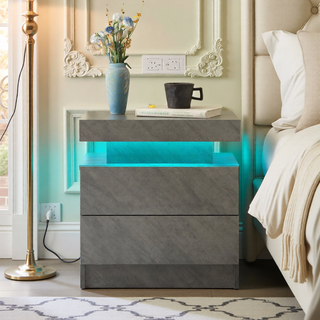 Sunvega Modern LED Nightstand with 2 Drawers Adjustable Lights for Bedroom Living Room
