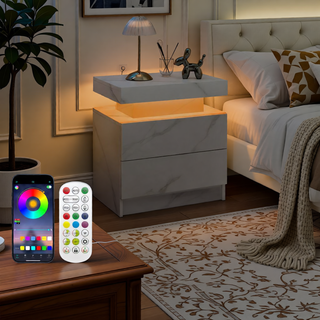 Sunvega Modern LED Nightstand with 2 Drawers Adjustable Lights for Bedroom Living Room