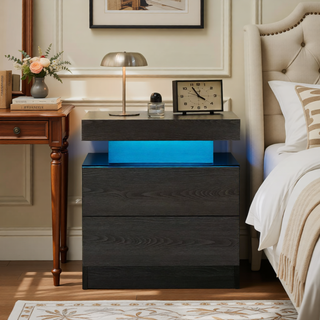 Sunvega Modern LED Nightstand with 2 Drawers Adjustable Lights for Bedroom Living Room