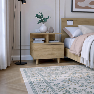 Sunvega Wall Mounted Floating Nightstand with Single Drawer and Two-Tier Shelf